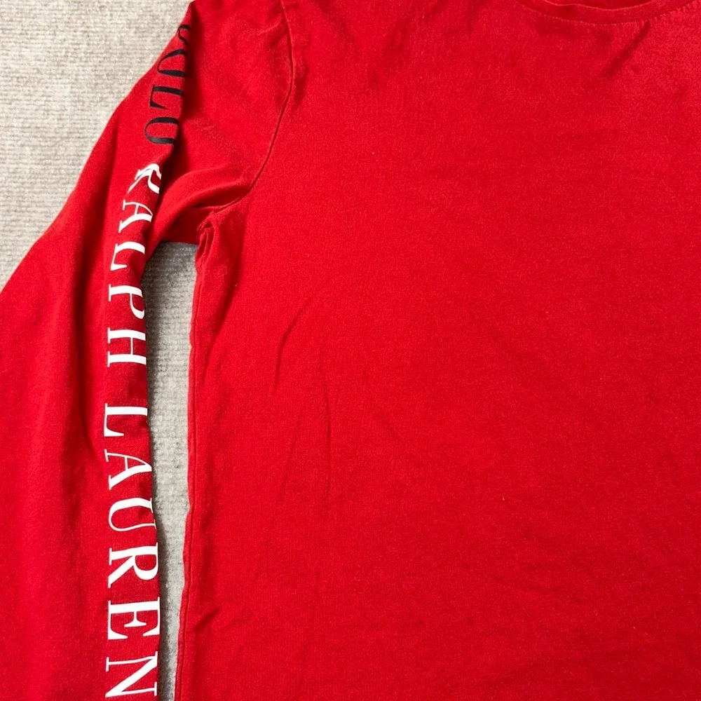 Polo Ralph Lauren Mens Long Sleeve T-Shirt Red Graphic Sleeve Logo Small